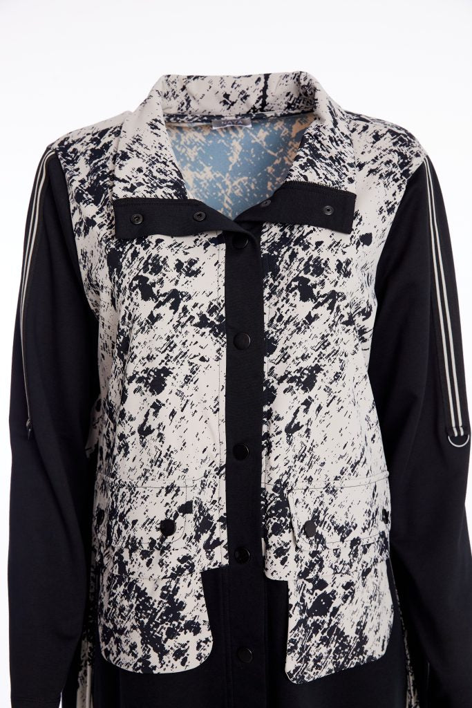 Naya Taupe/Black Mottled Print Zip Up Coat