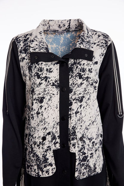 Naya Taupe/Black Mottled Print Zip Up Coat
