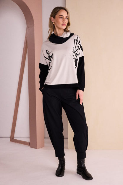Naya Sand/Black Placement Print Top