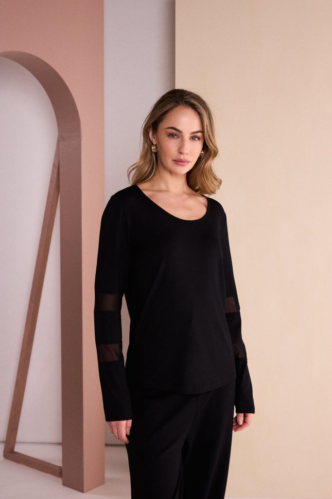 Naya Black Mesh Insert Sleeve Jersey Top
