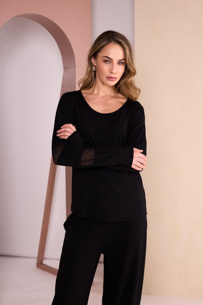 Naya Black Mesh Insert Sleeve Jersey Top