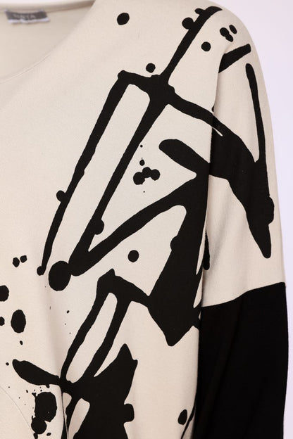 Naya Sand/Black Placement Print Top