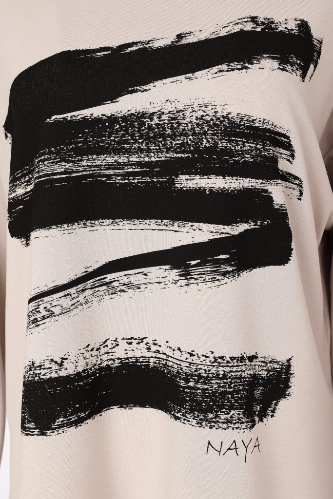 Naya Mink/Black Brush Stroke Print Top