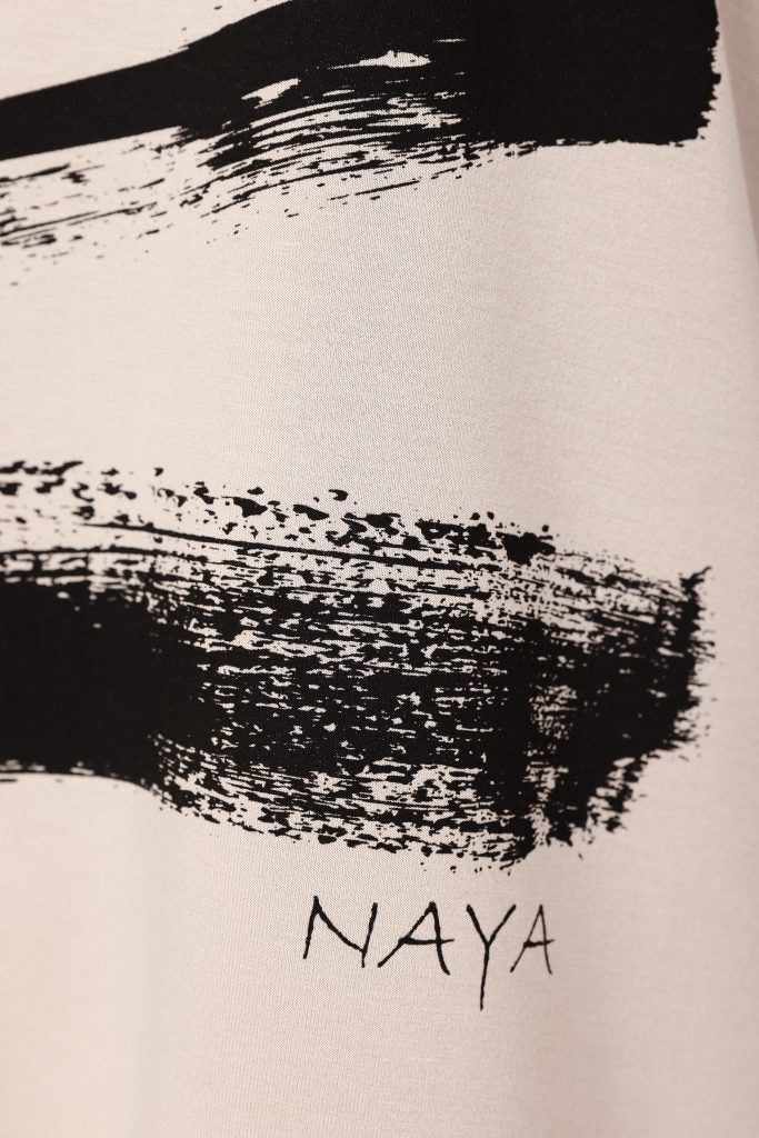 Naya Mink/Black Brush Stroke Print Top