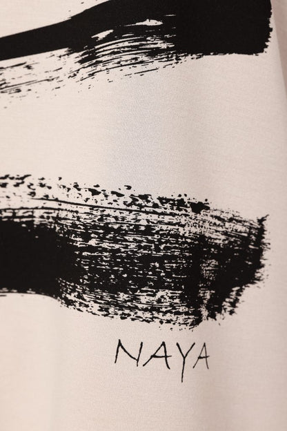 Naya Mink/Black Brush Stroke Print Top