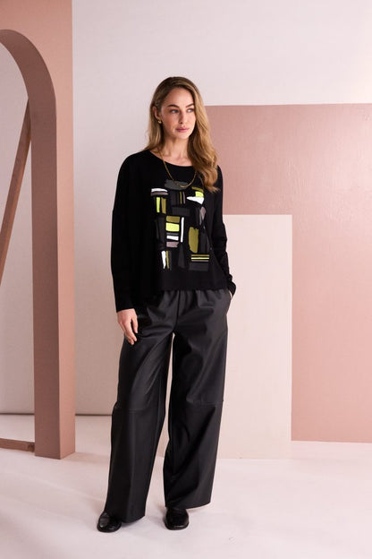 Naya Black Pull-up Leatherette Trouser