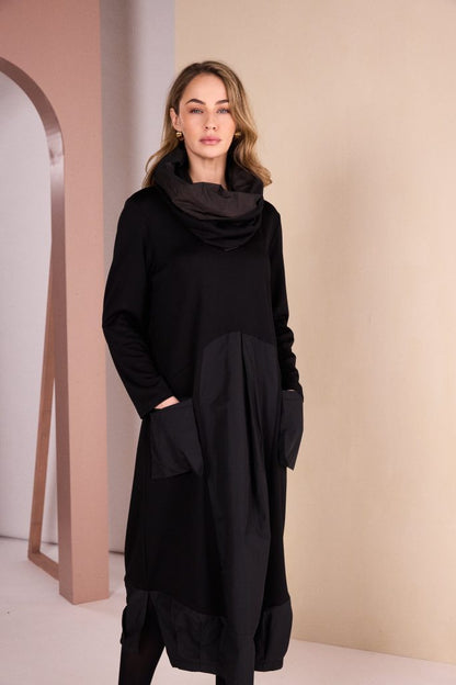 Naya Black Curved Hem Dress w/Neckpiece