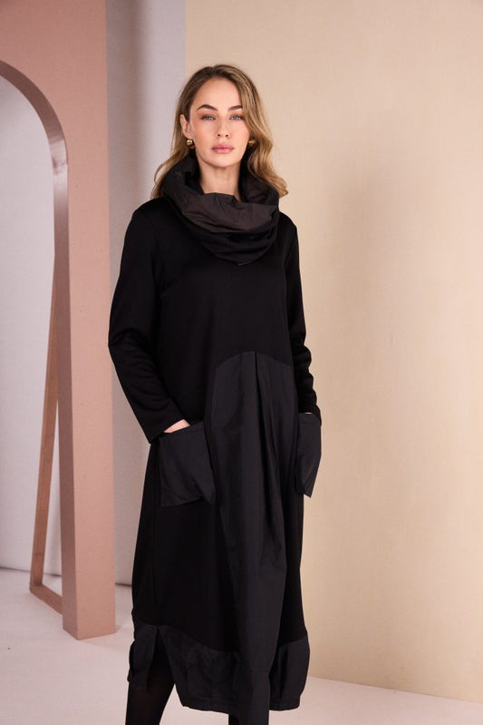 Naya Black Curved Hem Dress w/Neckpiece