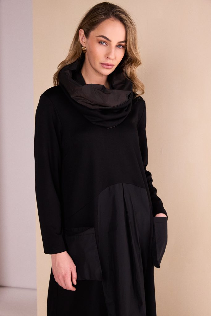 Naya Black Curved Hem Dress w/Neckpiece