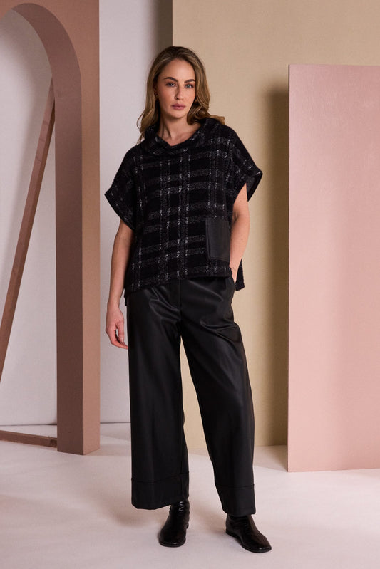 Naya Black/Grey Check Knit Top