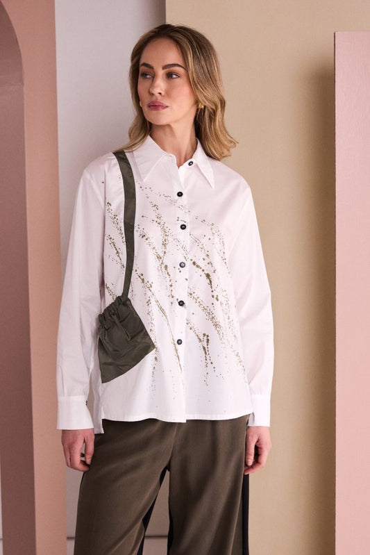 Naya White/Army Specked Print Shirt