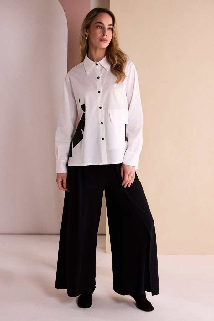 Naya White/Black Placement Print Shirt