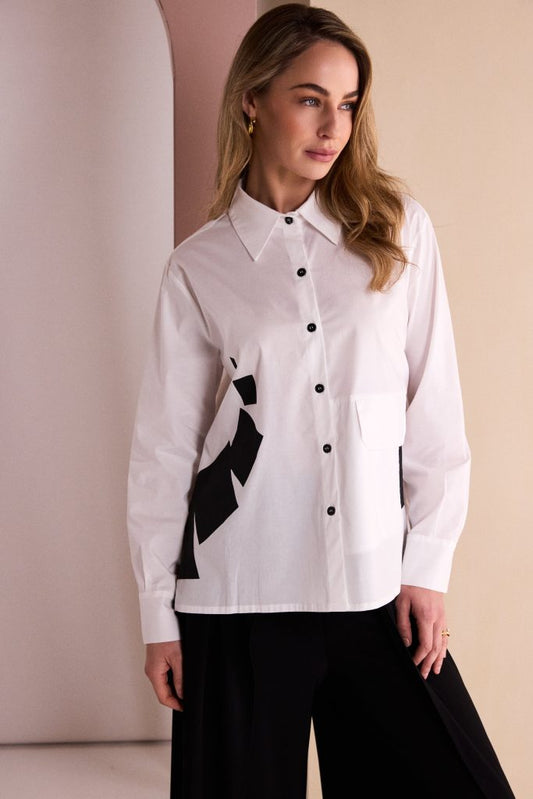 Naya White/Black Placement Print Shirt