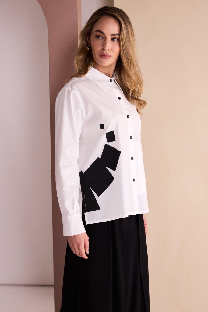 Naya White/Black Placement Print Shirt