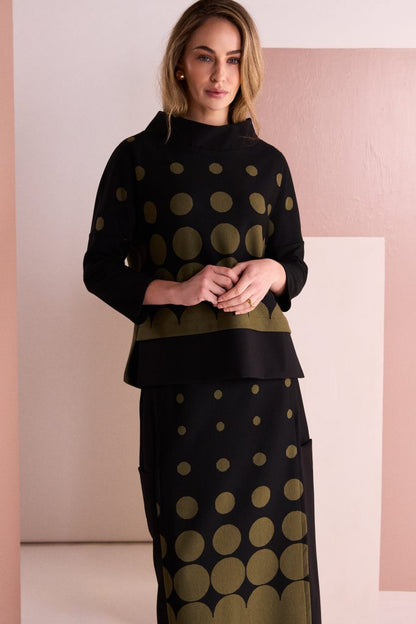 Naya Black/Avocado Spot Print High Neck Top