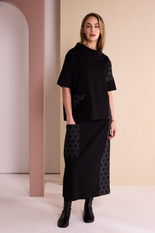 Naya Black/Grey Spot Pull-up Skirt