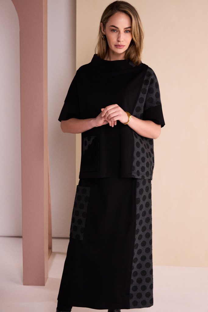 Naya Black/Grey Spot Pull-up Skirt