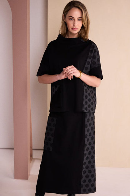 Naya Black/Grey Spot Pull-up Skirt