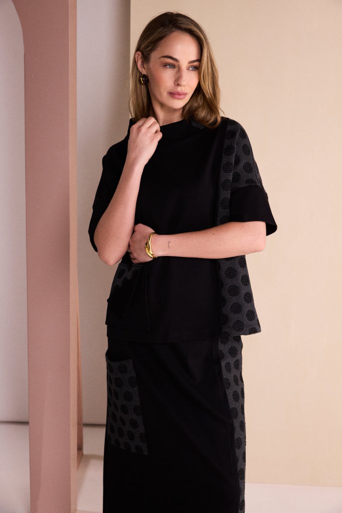Naya Black/Grey Spot High Neck Top