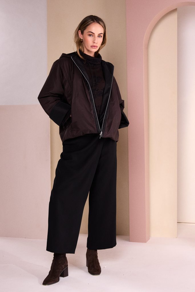 Naya Black/Choko Double-Zip Hooded Jacket