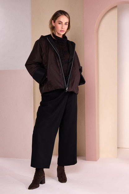 Naya Black/Choko Double-Zip Hooded Jacket