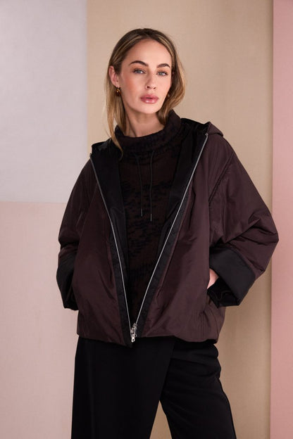 Naya Black/Choko Double-Zip Hooded Jacket