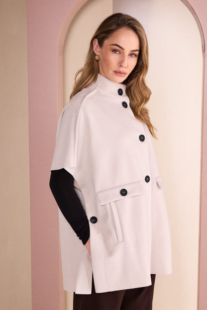 Naya Stone High Neck Button Cape