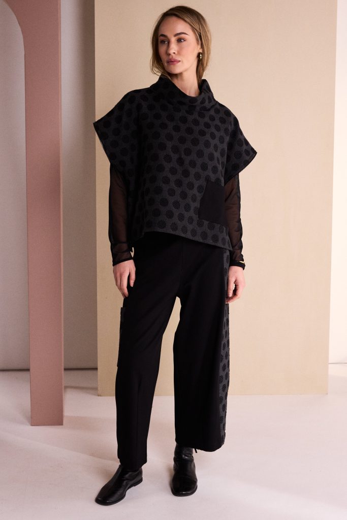 Naya Black/Grey Spot Wide Leg Trouser