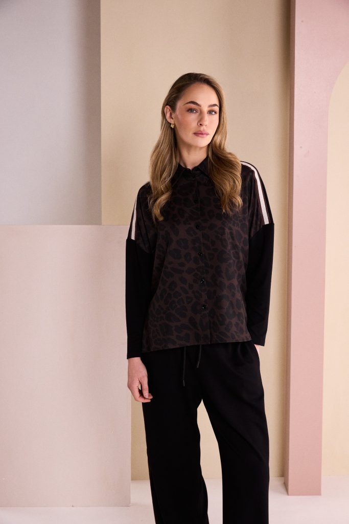 Naya Black/Choko Animal Print Shirt