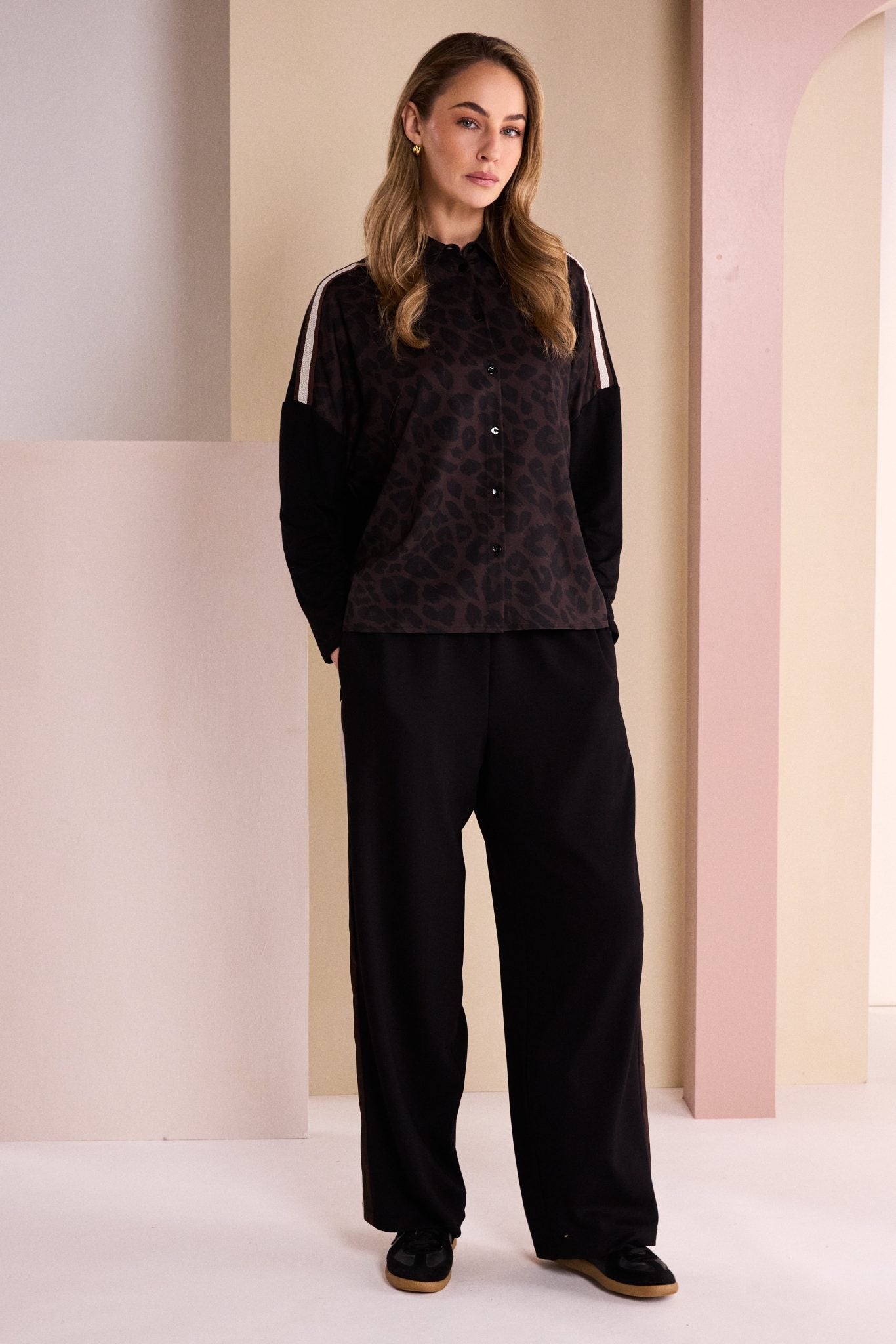 Naya Black/Choko Animal Print Shirt