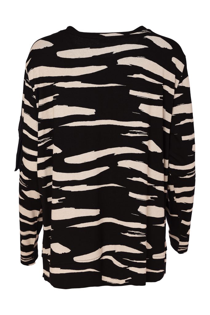 Naya Black/Sand Print Contrast Pocket Top