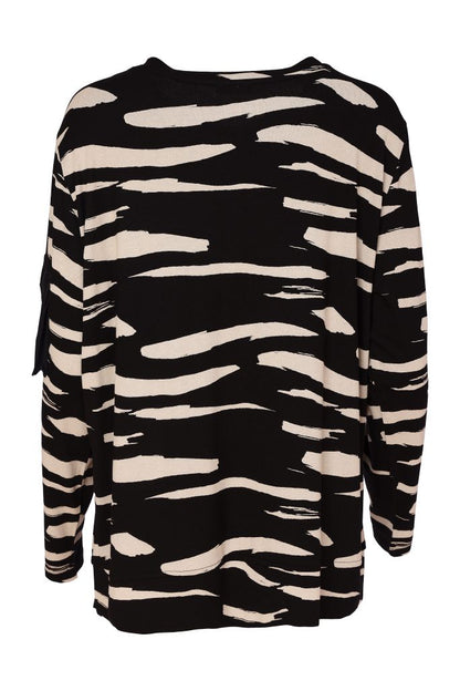 Naya Black/Sand Print Contrast Pocket Top