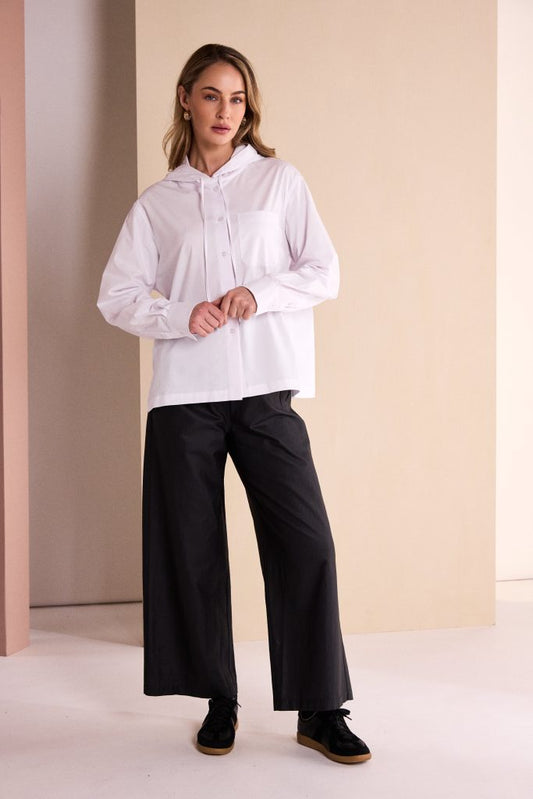 Naya White Hooded/Tie String Shirt