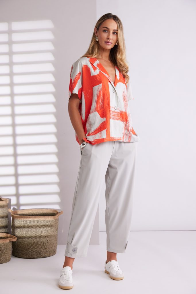 Naya Ash Slim Leg Tab/Button Hem Trouser
