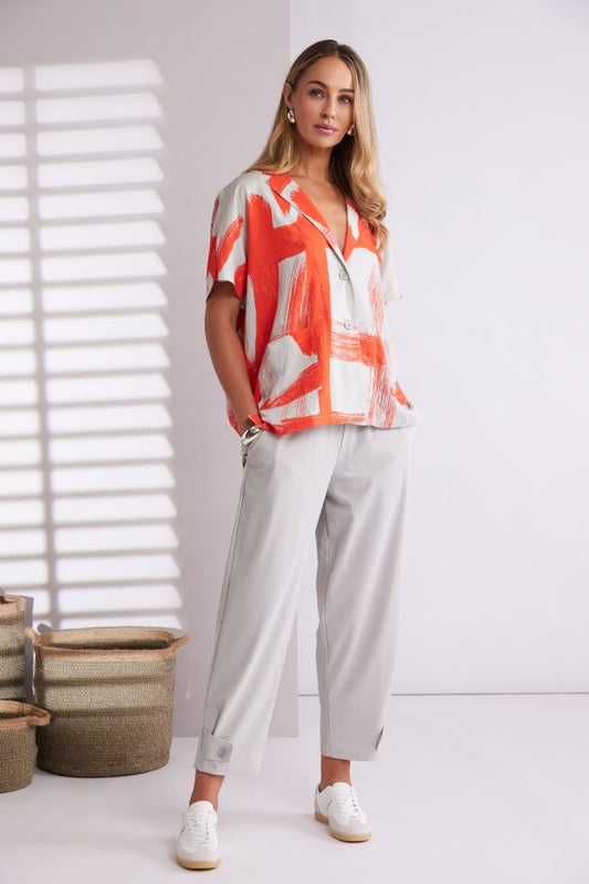 Naya Ash Slim Leg Tab/Button Hem Trouser