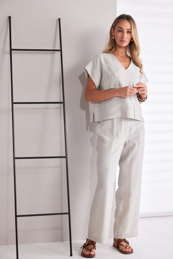 Naya Ash V-Neck Button Detail Top