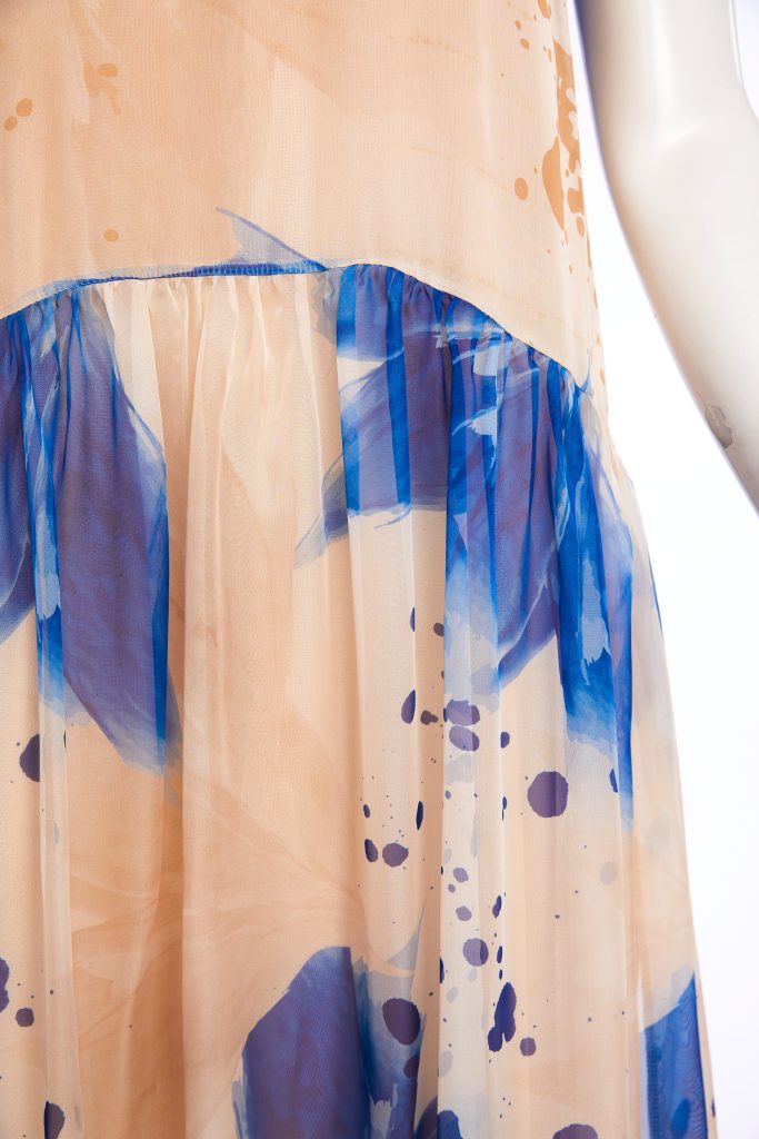 Naya Denim Blue Mesh Leaf Print Dress