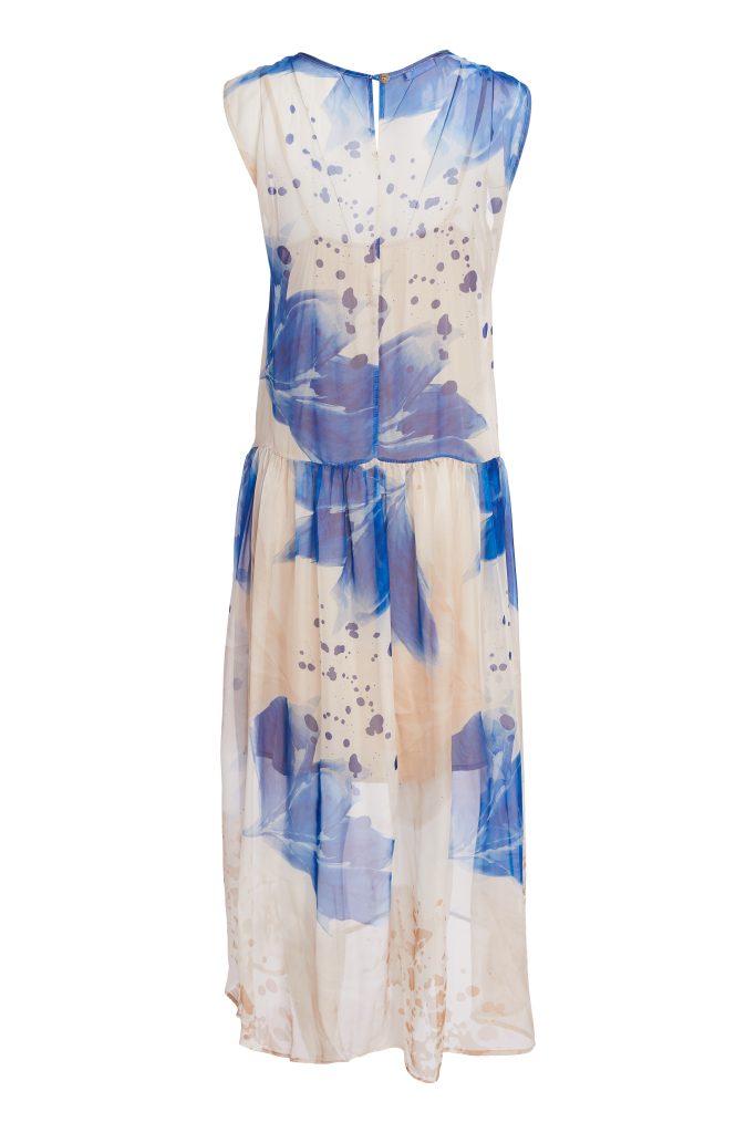 Naya Denim Blue Mesh Leaf Print Dress