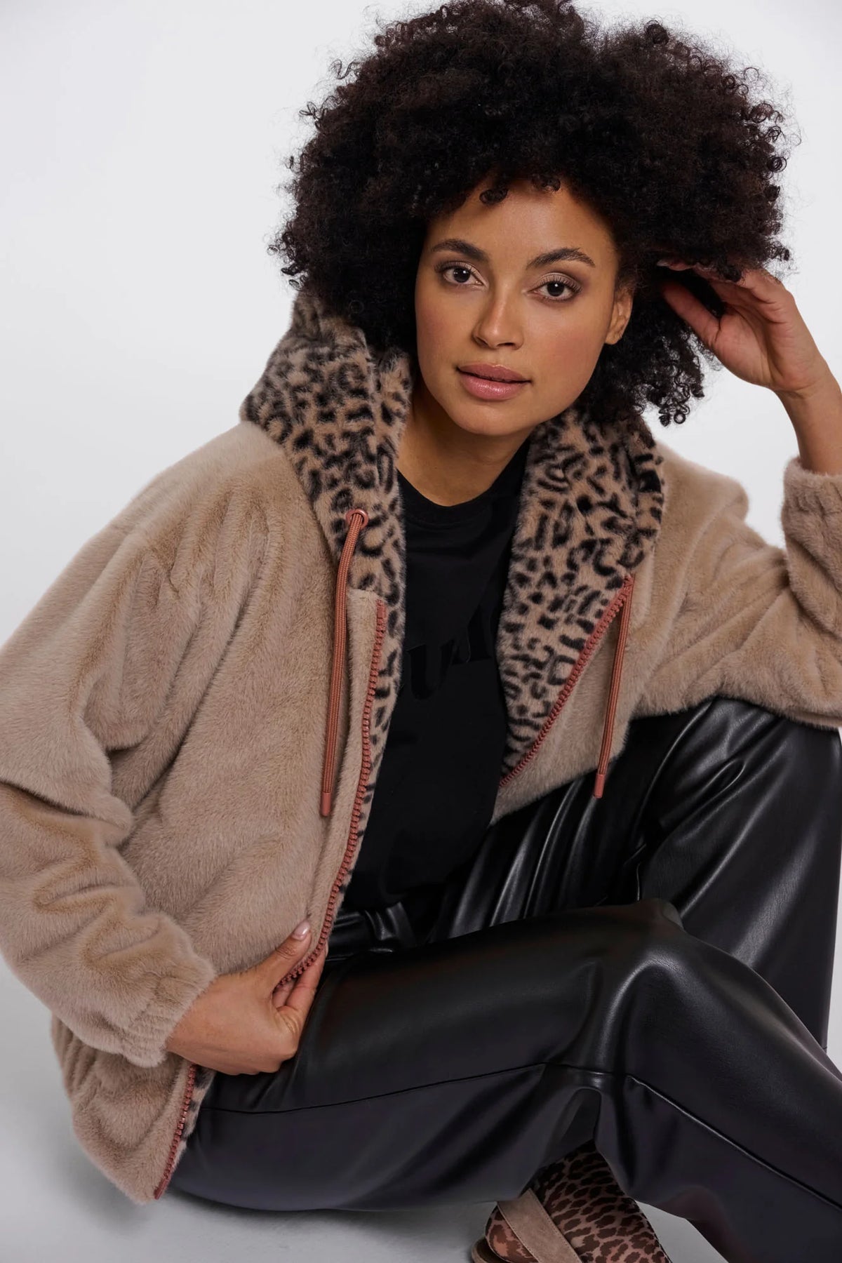 Rino & Pelle Ori Oat/Leopard Hooded Jacket