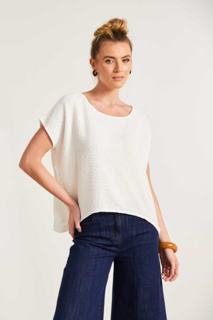 Naya Cream Round Neck Embossed Top