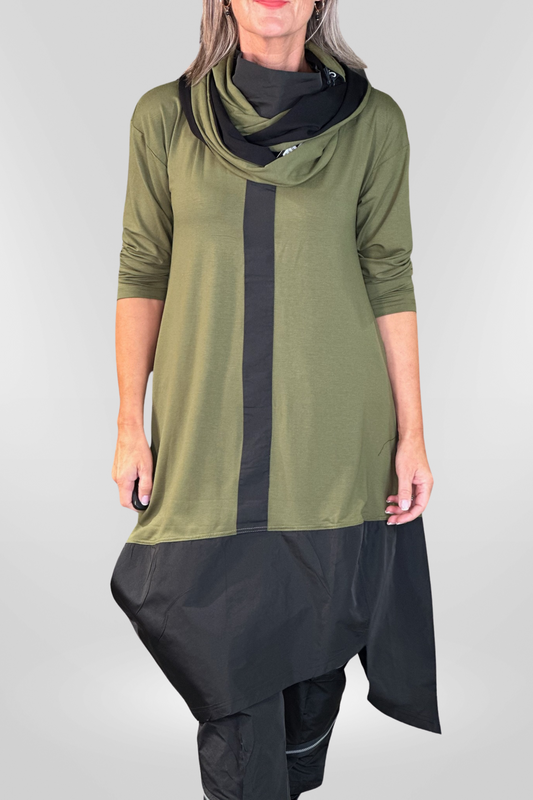 My Soul Jersey Olive Dress with Black Contrast