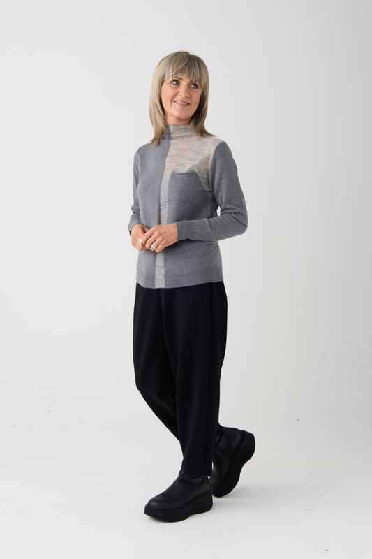 el2 Grey Contrast Panel LS Knit w/Pocket