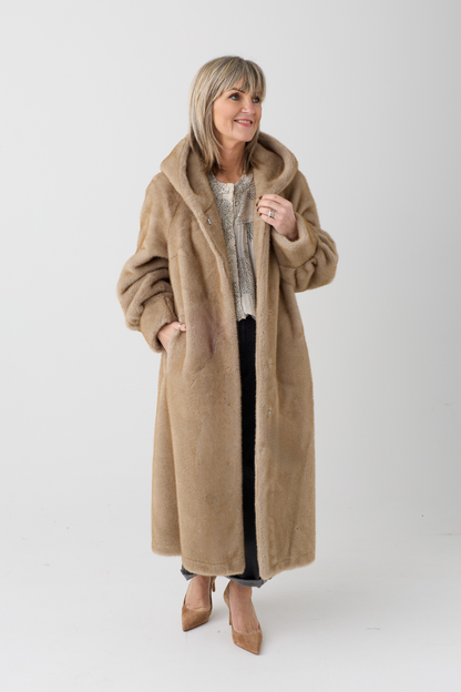 Isabella Taupe Hooded Faux Fur Coat