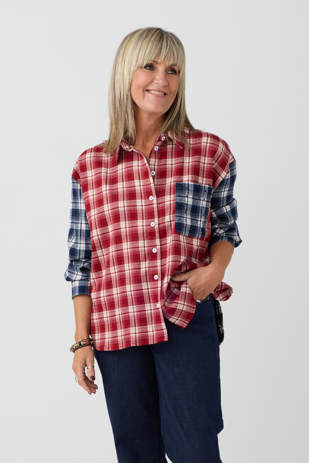TSP Red/Navy Checked/Rhinestone Shirt