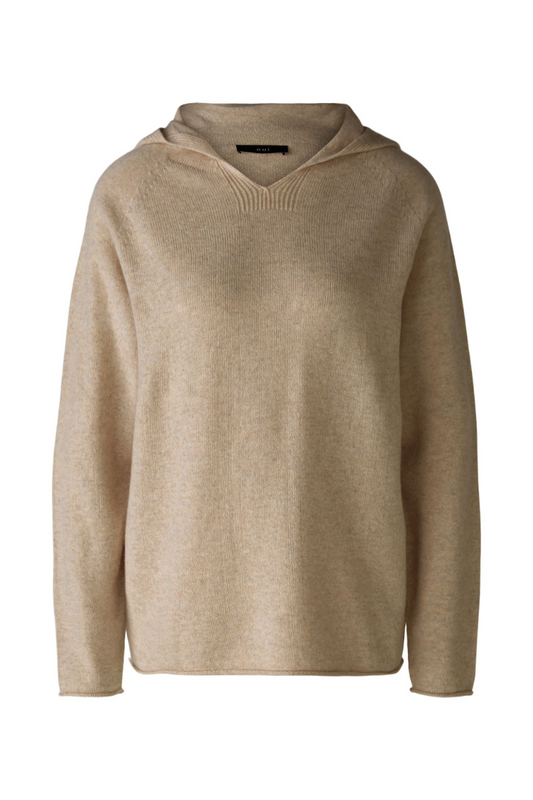 Oui Beige Melange Hooded Jumper