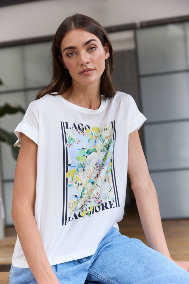 Milano Off-White Holiday Print Top