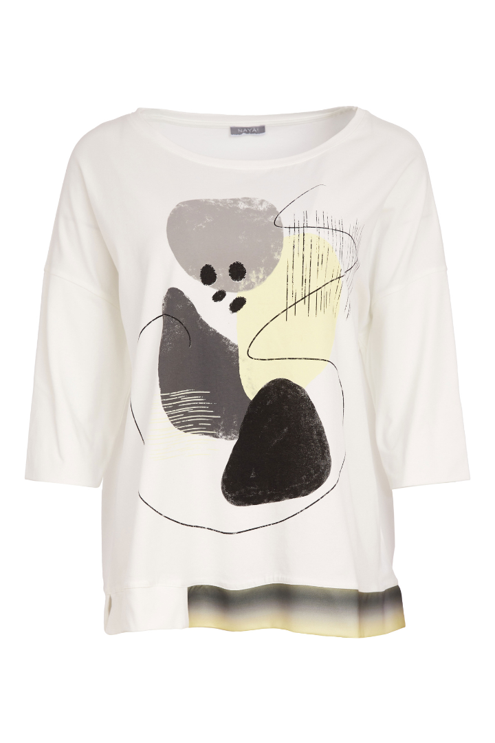 Naya White/Lemon Placement Print Top