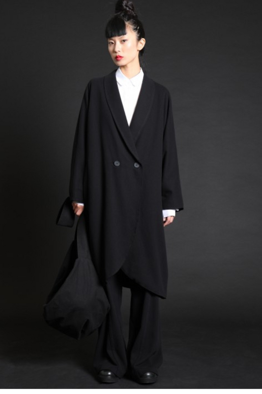 Lurdes Bergada Black Oversized Jersey Coat