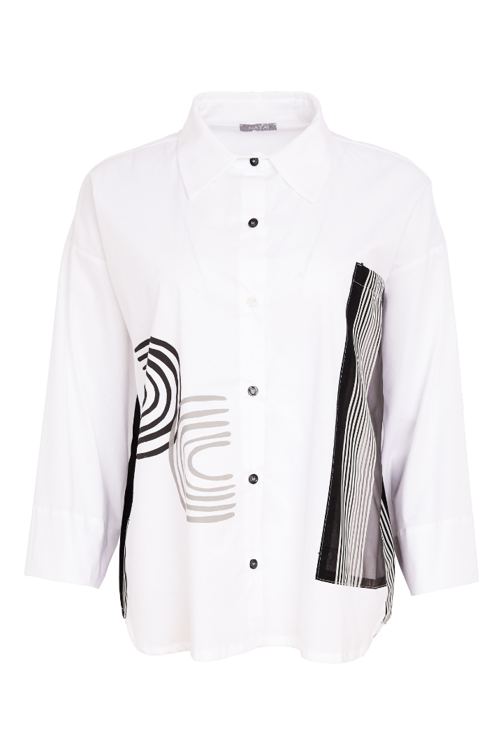 Naya White/Black Placement Print Shirt