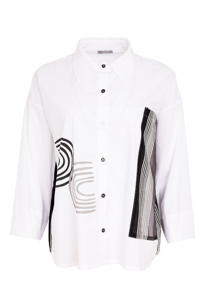 Naya White/Black Placement Print Shirt
